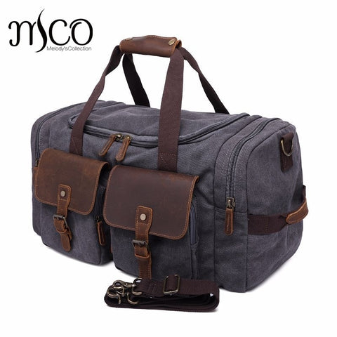 Canvas Leather Men Travel Bags Carry On Luggage Pocket Men Duffel Bags Tote Large Weekend Overnight