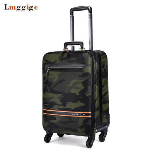New Rolling Luggage Bag,Camo Pu Leather Travel Suitcase,Commercial Trolley Case,Fashion Wheels