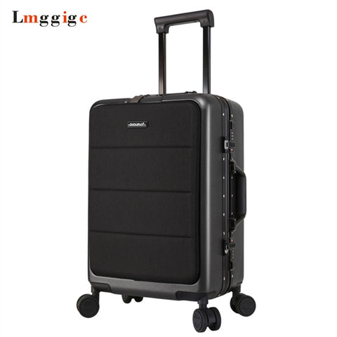 Aluminum Frame Rolling Travel Luggage, Zipper Wheel Suitcase With Laptop Bag