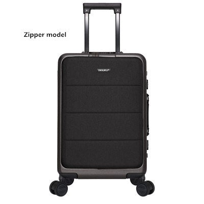 Aluminum Frame Rolling Travel Luggage, Zipper Wheel Suitcase With Laptop Bag