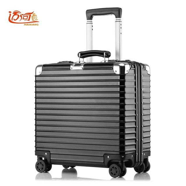 Pure Metal Aluminum Magnesium Alloy Maleta Cabina Business Vintage Suitcase Luggage 16Inch 18