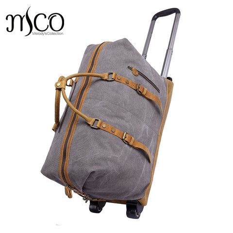 Melodycollection Canvas Leather Men Travel Carry On Luggage Bags Men Duffel Bag Travel Tote Large