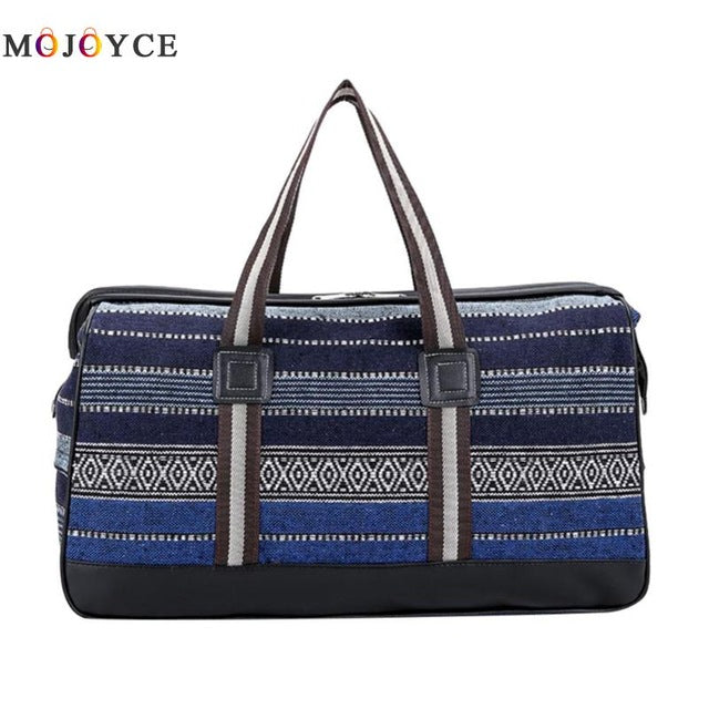 Canvas Women Ethnic Printed Travel Luggage Totes Girls Zipper Large Capacity Travel Bag Large