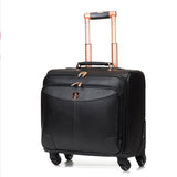 Wholesale!High Quality Red/Black Genuine Leather Trolley Luggage On Universal Wheels,16Inches