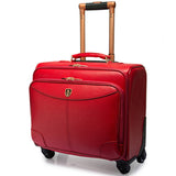 Wholesale!High Quality Red/Black Genuine Leather Trolley Luggage On Universal Wheels,16Inches