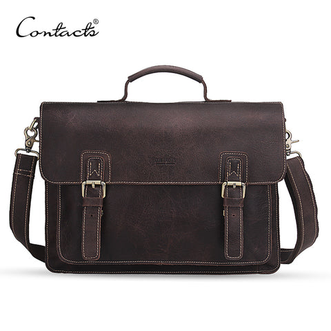 Contact'S Genuine Leather Men'S Briefcase Messenger Bags Retro 14" Laptop Case For Documents Male