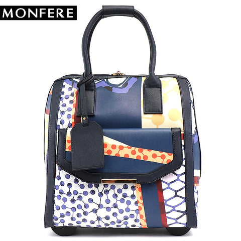 Mf Rolling Carry On Luggage Bag Fashion Women Pu Leather Big Trolley Wheels Travel Bags Totes