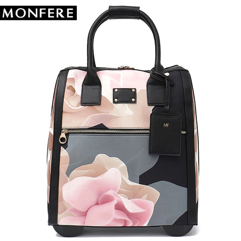 Monfere Luggage Metal Trolley Travel Bags Flower Suitcase On Wheels Valise Bagages Roulettes Hand