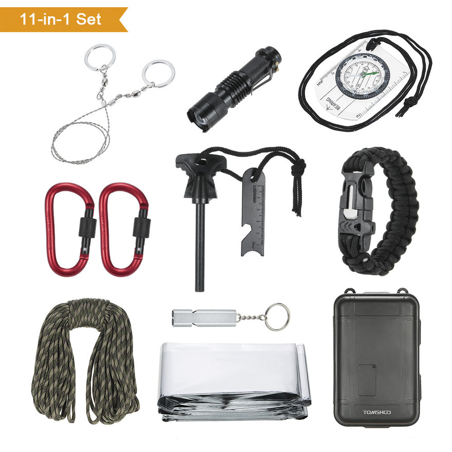 Tomshoo 11 In 1 Outdoor Survival Kit Multi-Purpose Emergency Equipment First Aid Survival Gear Tool