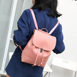 Vintage Pure Color Leather School Bag Backpack Satchel Women Trave Shoulder Bag