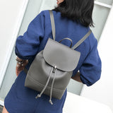Vintage Pure Color Leather School Bag Backpack Satchel Women Trave Shoulder Bag