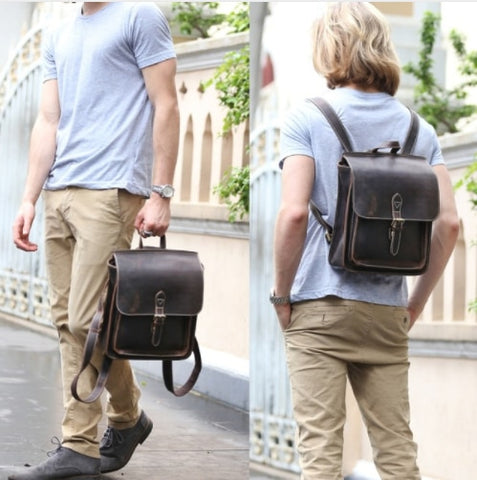 Men'S Casual Genuine Leather Backpack With Ipad Multi-Function Man Backpacks Shoulder Bag Vintage
