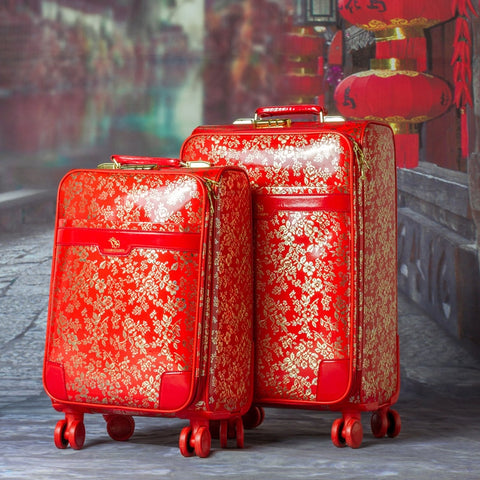 Red Marry Vintage Luggage Trolley Suitcase Universal Wheels Travel Bag Travel Box Luggage,Female
