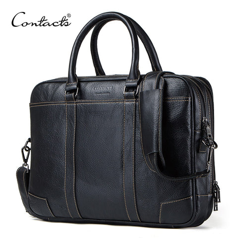 Contact'S Men Briefcase Genuine Leather Big Business Messenger Bags Male Casual Shoulder Bag For