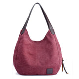 Fashion Women Vintage Canvas Handbags Shoulder Bags Large Capacity Multi-Pockets Casual Ladies