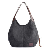 Fashion Women Vintage Canvas Handbags Shoulder Bags Large Capacity Multi-Pockets Casual Ladies