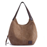 Fashion Women Vintage Canvas Handbags Shoulder Bags Large Capacity Multi-Pockets Casual Ladies