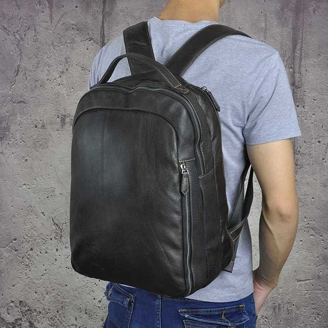 Men Crazy Horse Cowhide Backpack Daypack High Quality Knapsack Large Capacity Genuine Leather