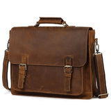Luxury Pure Handmade Crazy Horse Leather Business Briefcase Casual 15" Inch Laptop Bag Big