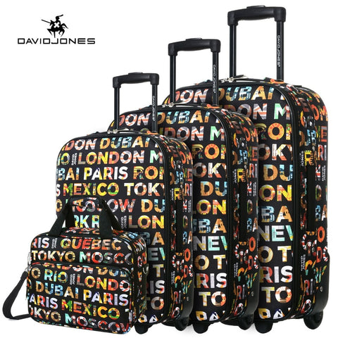 Davidjones Wheel Travel Suitcase Trolley Bag Fixed Women Large Luggage Bag Girl Vintage Rolling