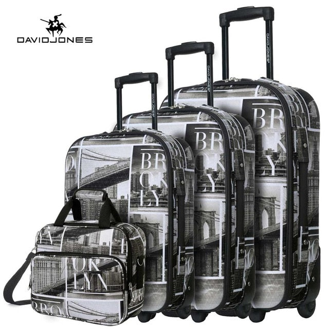 Davidjones Wheel Travel Suitcase Trolley Bag Fixed Women Large Luggage Bag Girl Vintage Rolling