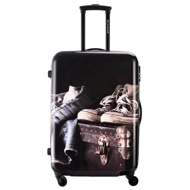 Davidjones Wheel Travel Suitcase Trolley Bag Spinner Large Women Rolling Luggage Bag Girl Vintage
