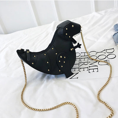 Dusun Rivet Personality Dinosaur Design Fashion Leather Crossbody Mini Messenger Bag Women Chain
