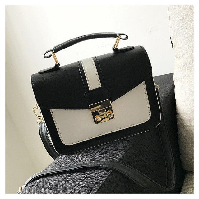 Fashion Chain Lady Sling Bag Panelled Color PU Leather Crossbody Bag for  Women 2