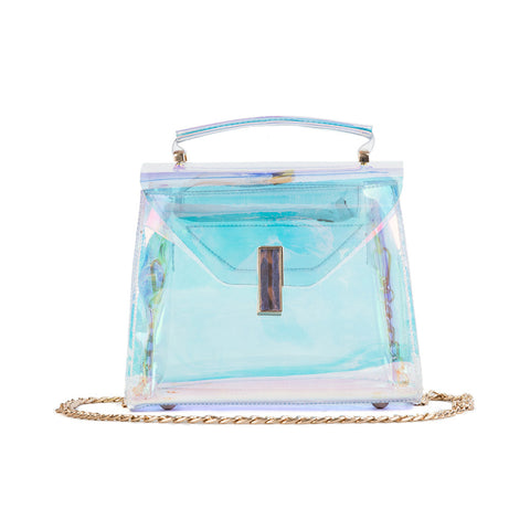 Ladies Transparent Holographic Handbag Shoulder Bag Shining Cross Body Bag With Chains