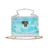 Ladies Transparent Holographic Handbag Shoulder Bag Shining Cross Body Bag With Chains