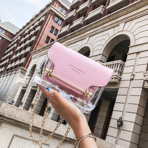 Fashion Women Brand Design Small Square Shoulder Bag Clear Transparent Pu Composite Messenger