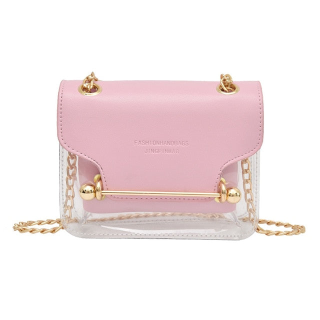 Fashion Women Brand Design Small Square Shoulder Bag Clear Transparent Pu Composite Messenger