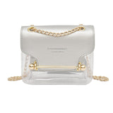 Fashion Women Brand Design Small Square Shoulder Bag Clear Transparent Pu Composite Messenger