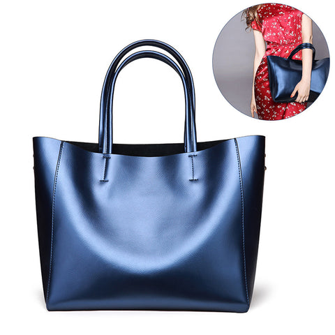 Women'S Casual Handbag Large Tote Bag Exquisite Split Leather Shoulder Bag With A Small Cosmetic