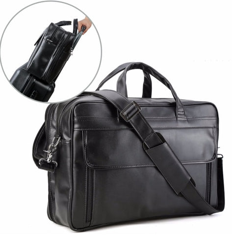 Men'S Nappa Leather Large 17" Laptop Satchel Multi Functional Briefcase Messenger Shoulder Bag