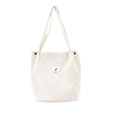 Shoulder Bag Corduroy Snap Fastener Closure Canvas Large Capacity College Style Shoulder Bag For