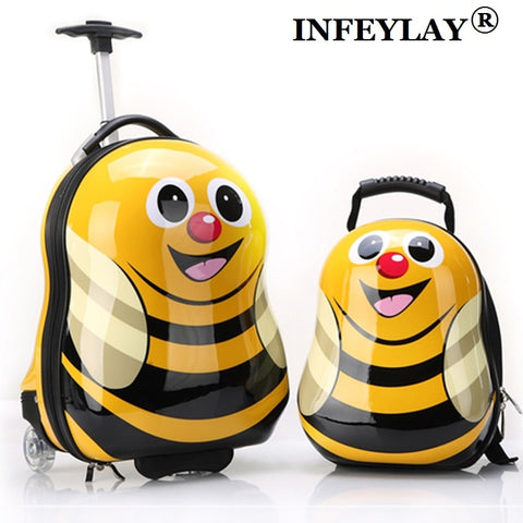 2Pcs/Set Hot Child Animal School Bag Luggage Suitcase Cartoon 17" Kids Travel Trolley Case Boarding