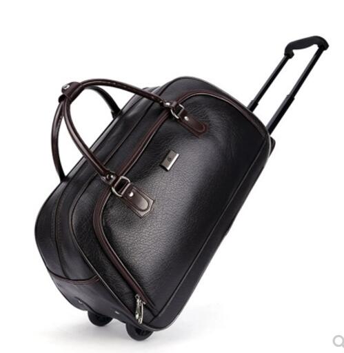 Men Pu Travel Trolley Bags On Wheels Boarding Luggage Bags For Men Rolling Bag With Wheels Travel