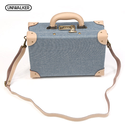 Uniwalker 12 Inch Pu Leather Small Suitcase Floral Decorative Box With Straps For Women