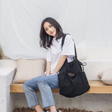 Summer Thin Cotton Canvas Drawstring Eco Shopping Tote Shoulder Bag Big Outer Pocket G01