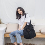 Summer Thin Cotton Canvas Drawstring Eco Shopping Tote Shoulder Bag Big Outer Pocket G01