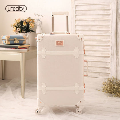 2018 New Travel Luggage Suitcase Girl Hardside Luggage Genuine Leather Spinner Rolling Retro High