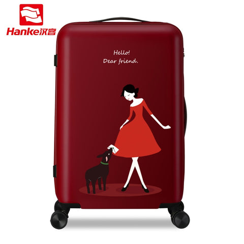 Hanke 24'' Rolling Luggage Bag Travel Suitcase Female Girls Women Cartoon Spinner Hardside