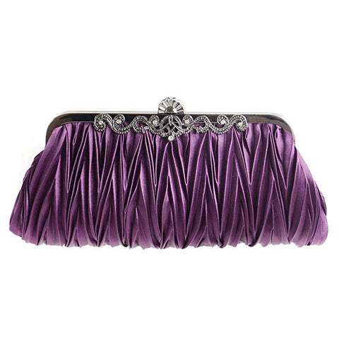 Womens Satin Evening Clutch Wedding Party Purse Cocktail Handbags (Purple)