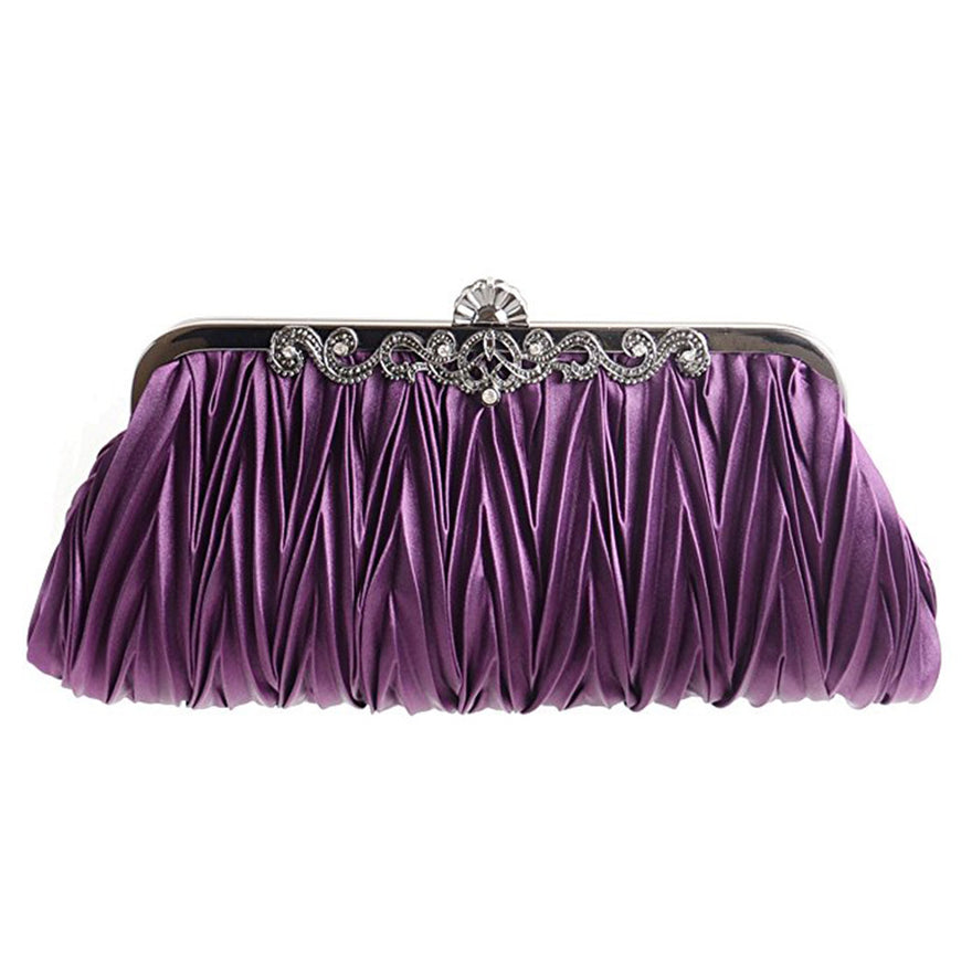 Womens Satin Evening Clutch Wedding Party Purse Cocktail Handbags (Purple)