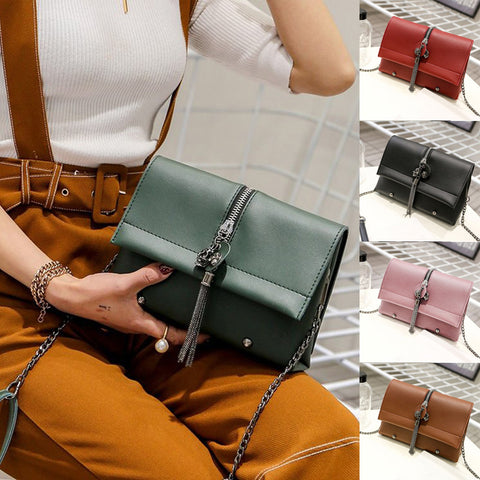 Women Messenger Bags Tassel Handbag Vintage Leather Crossbody Shoulder Bag