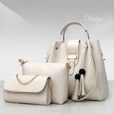 3Pcs Fashion Leather Tassel Shoulder Bag Crossbody Bag Handbag For Women Girls