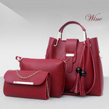 3Pcs Fashion Leather Tassel Shoulder Bag Crossbody Bag Handbag For Women Girls