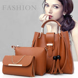3Pcs Fashion Leather Tassel Shoulder Bag Crossbody Bag Handbag For Women Girls