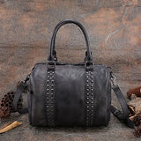 Retro Handmade Handbag Genuine Leather Top Handle Bag 2018 Cow Leather Shoulder Messenger Bag
